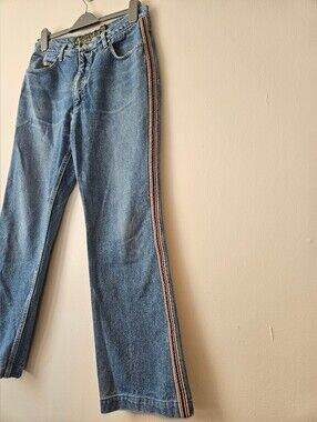 Vintage No Excuses Jeans 32 Inch Waist Flare Leg Denim Mid Rise-Side Stripe Y2k